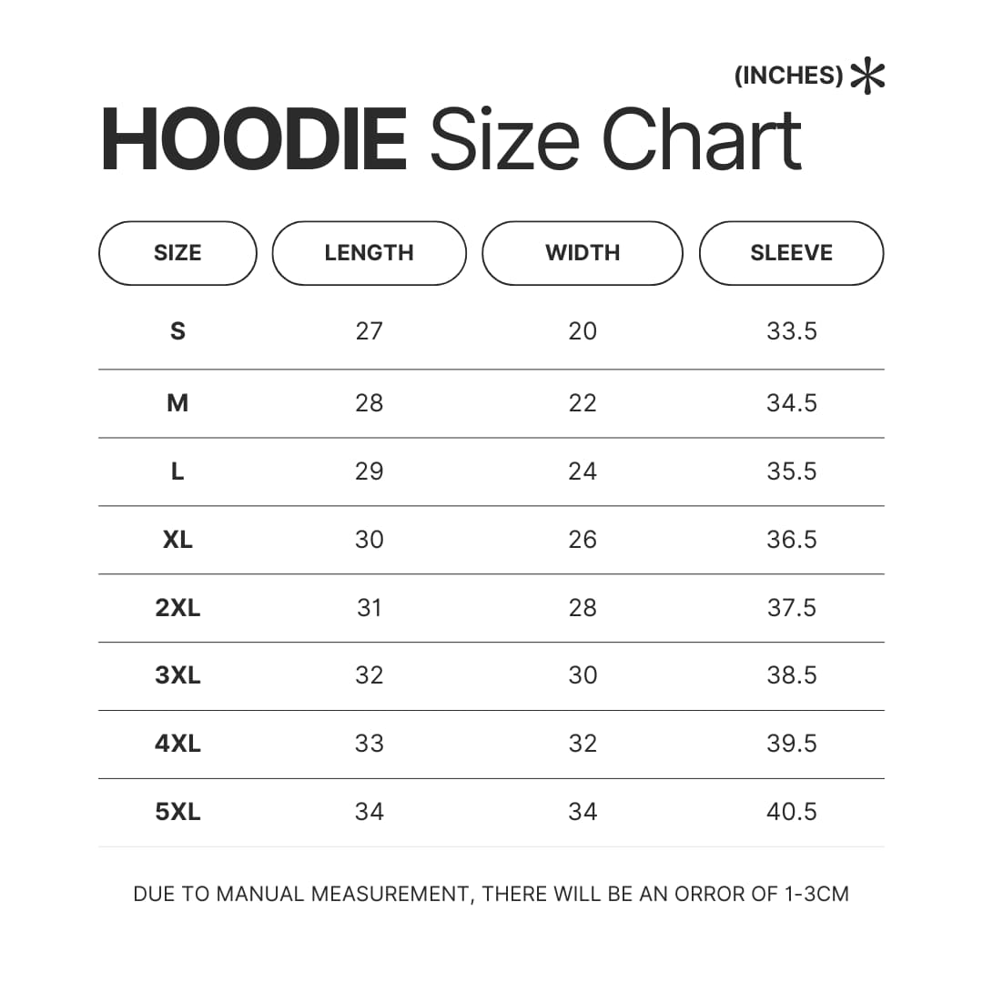 Hoodie Size Chart - Undead Unluck Merch