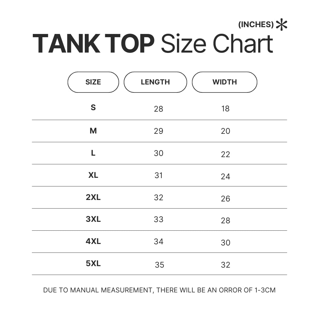 Tank Top Size Chart - Undead Unluck Merch